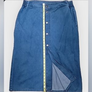 Plus Size Vintage 90s Denim 100%Cotton Maxi Jean Skirt w/ Button Down Fr…